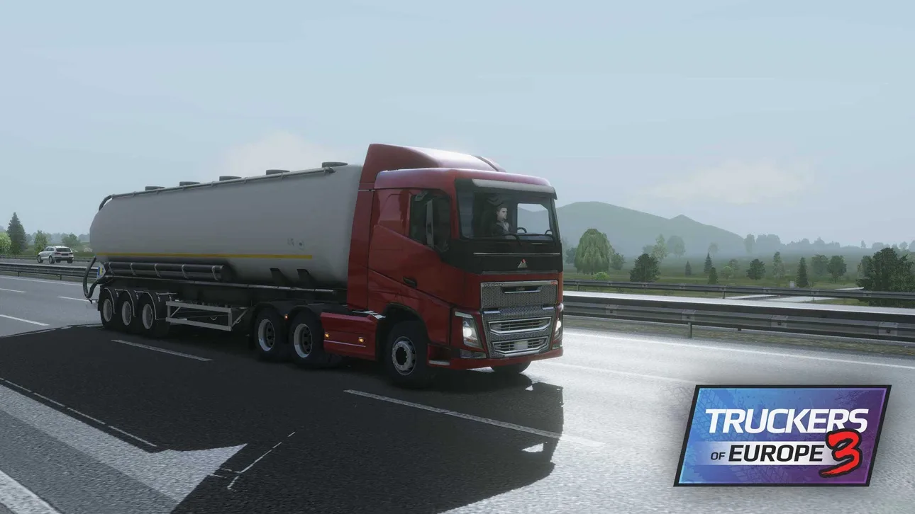 Truckers of Europe 3 — красный грузовик с цистерной на трассе